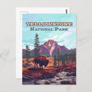 Yellowstone National Park Wyoming Bison Geyser Postcard