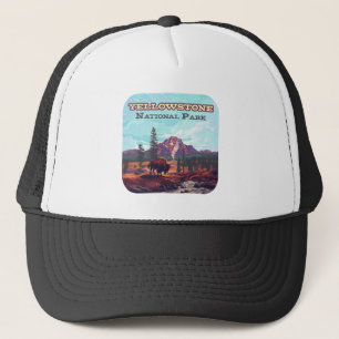 Yellowstone National Park Wyoming Bison Geyser Trucker Hat
