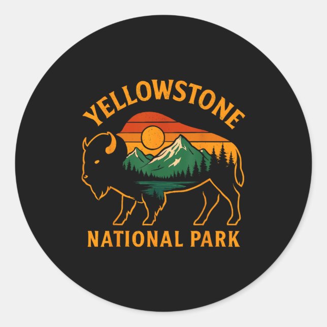 Yellowstone National Park Wyoming Buffalo Bison Su Classic Round Sticker (Front)