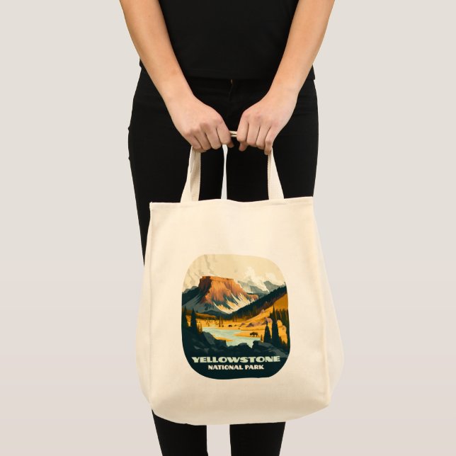 Yellowstone National Park Wyoming Mountains Retro Tote Bag (Front (Product))
