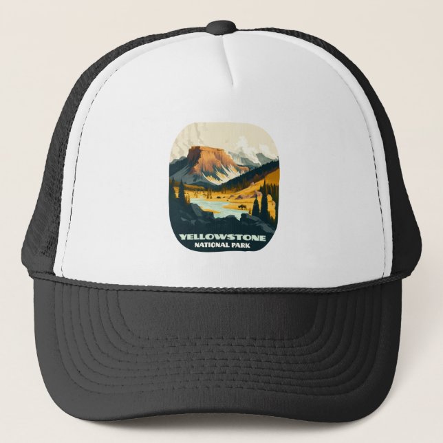 Yellowstone National Park Wyoming Mountains Retro Trucker Hat (Front)