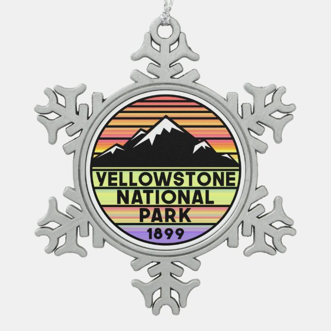 Yellowstone National Park Wyoming Snowflake Pewter Christmas Ornament (Front)