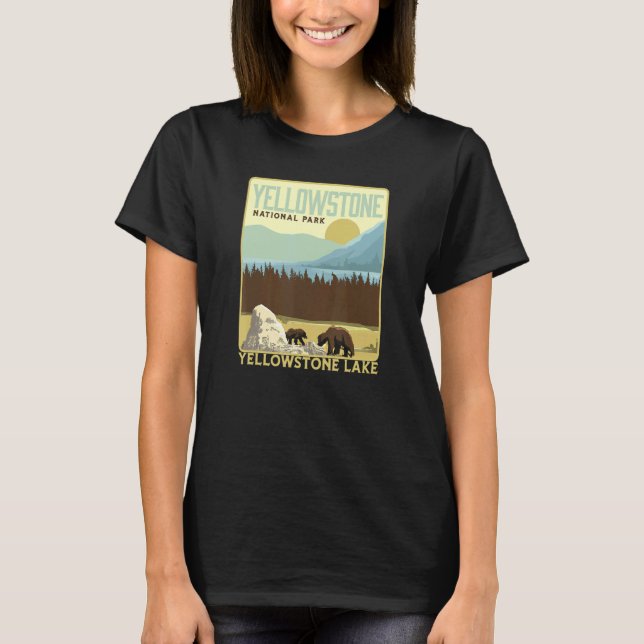 Yellowstone National Park Yellowstone Lake & Bears T-Shirt (Front)