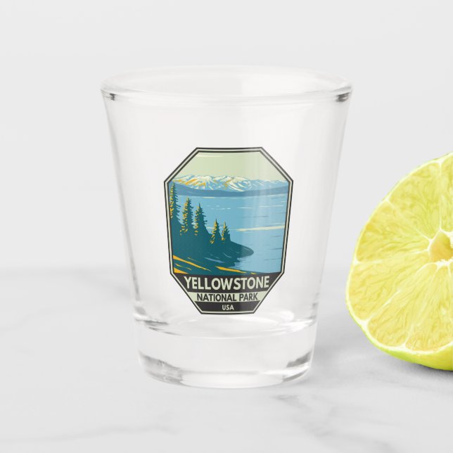 Yellowstone National Park Yellowstone Lake Vintage Shot Glass (Front)