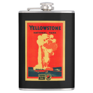 Yellowstone, Old Faithful Advertising Poster Hip Flask