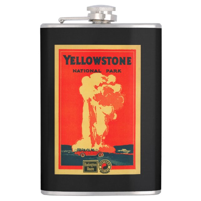 Yellowstone, Old Faithful Advertising Poster Hip Flask (Front)