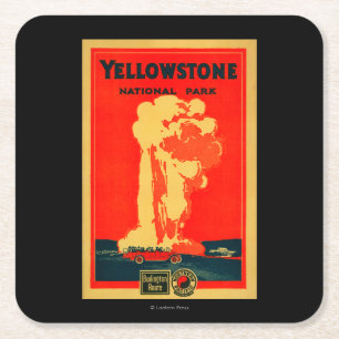 Yellowstone, Old Faithful Advertising Poster Square Paper Coaster