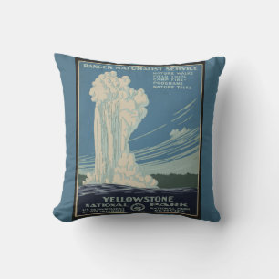 Yellowstone Old Faithful Park Vintage Poster Cushion