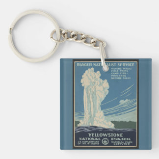Yellowstone Old Faithful Park Vintage Poster Key Ring