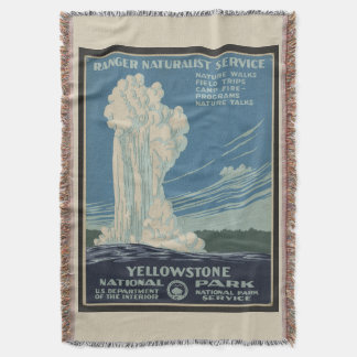 Yellowstone Old Faithful Park Vintage Poster Throw Blanket