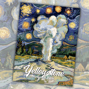 Yellowstone Old Faithful Van Gogh Starry Night Art Postcard