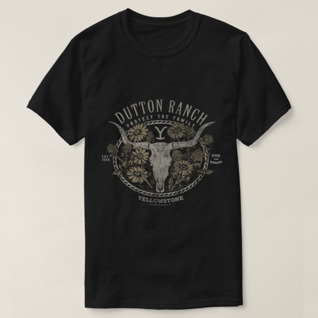 Yellowstone Protect The Family Floral Skull Logo  T-Shirt (Design Front)
