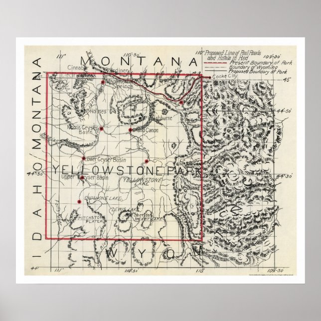 Yellowstone Railroad & Hotel Map 1900 Poster (Front)