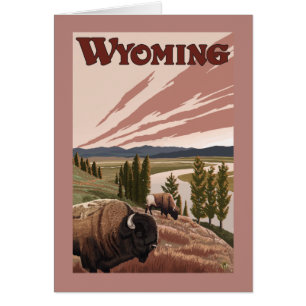 Yellowstone River Bison Vintage Travel Poster