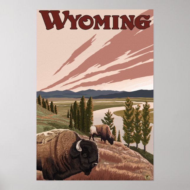 Yellowstone River Bison Vintage Travel Poster (Front)