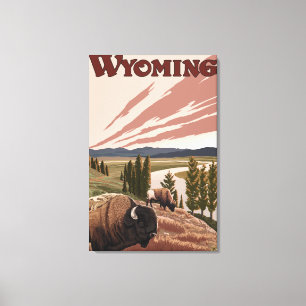 Yellowstone River Bison Vintage Travel Poster Canvas Print