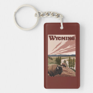 Yellowstone River Bison Vintage Travel Poster Key Ring