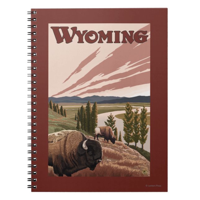 Yellowstone River Bison Vintage Travel Poster Notebook (Front)