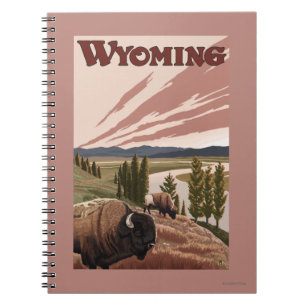 Yellowstone River Bison Vintage Travel Poster Notebook