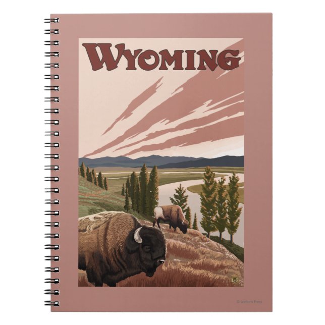 Yellowstone River Bison Vintage Travel Poster Notebook (Front)