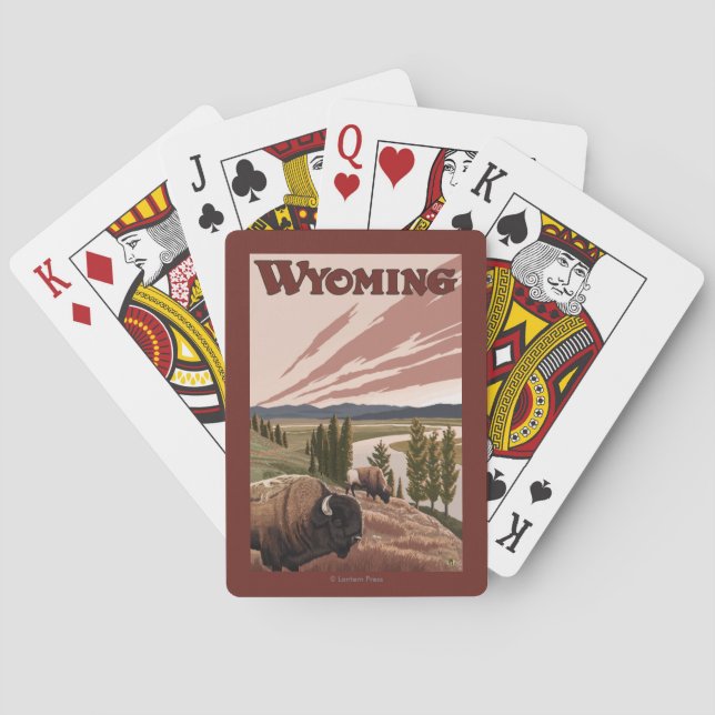 Yellowstone River Bison Vintage Travel Poster Playing Cards (Back)