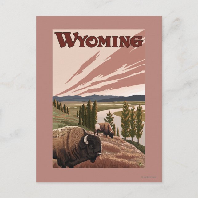 Yellowstone River Bison Vintage Travel Poster Postcard (Front)