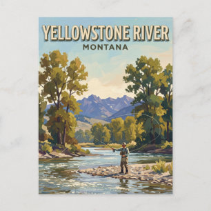Yellowstone River fly fishing with cottonwoods Postcard