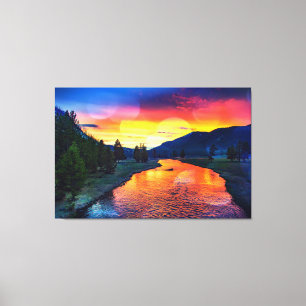 Yellowstone River Reflection Sunset Canvas Print