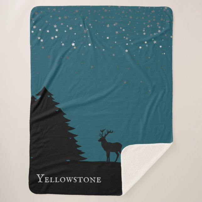 Yellowstone Sherpa Blanket Throw Elk and Stars (Front)