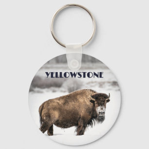 Yellowstone Snowy Buffalo Souvenir Keychain