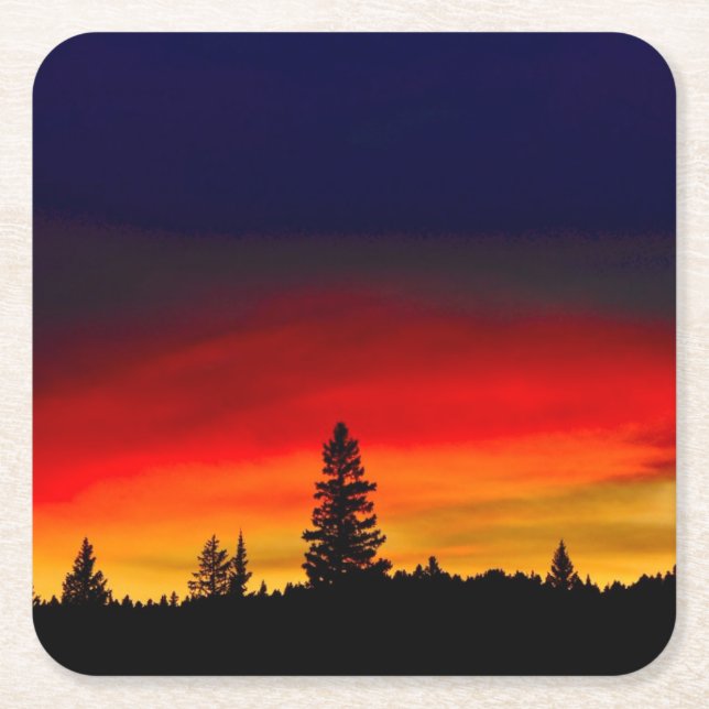 Yellowstone Sunset Square Paper Coaster (Front)