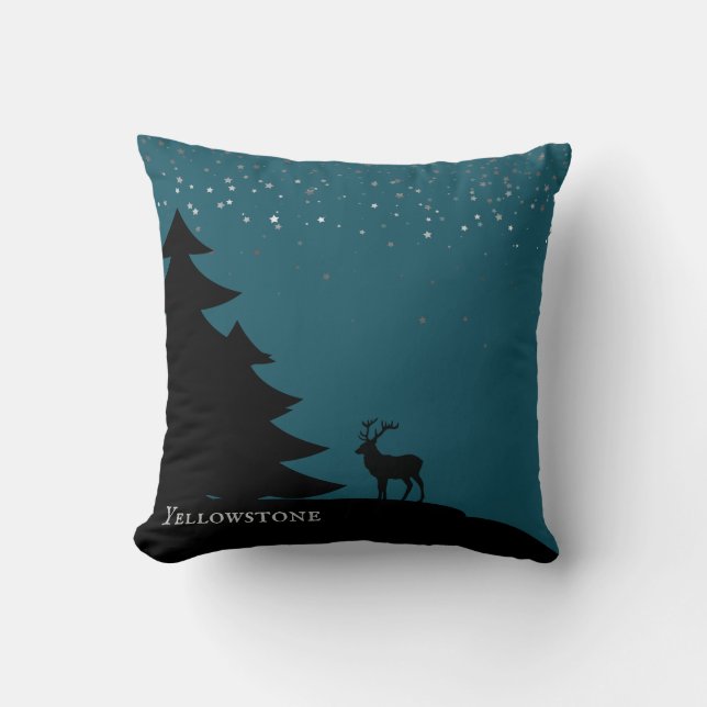 Yellowstone Throw Pillow Elk and Stars (Front)
