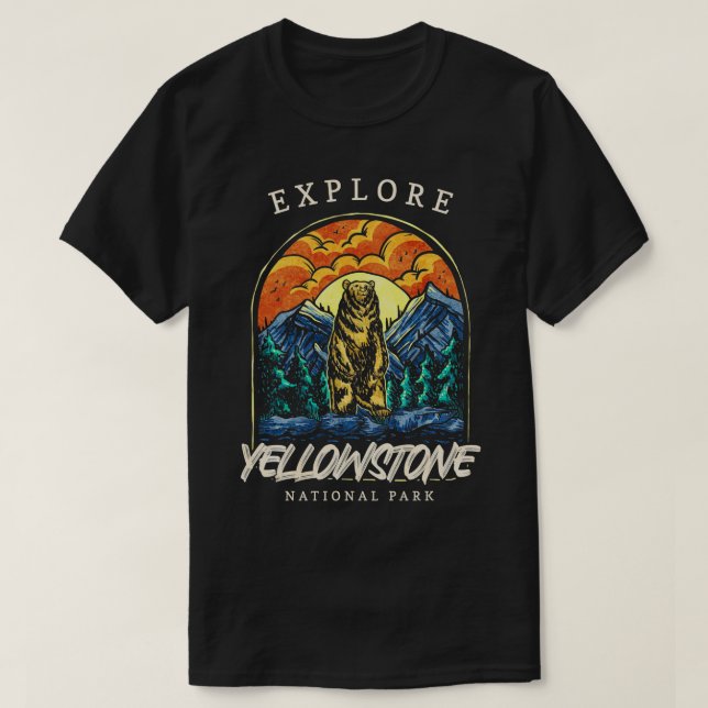 Yellowstone US National Park Backpacking Camping H T-Shirt (Design Front)