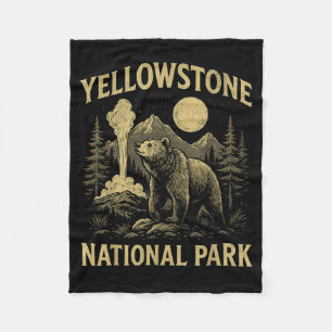 Yellowstone Us National Park Bear Vintage Camping Fleece Blanket