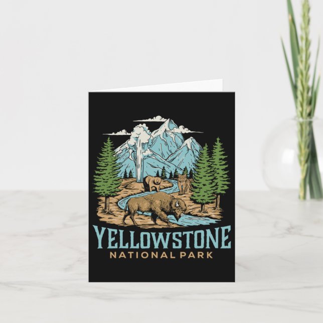 Yellowstone Us National Park Wolf Bison Bear Vinta Card (Front)