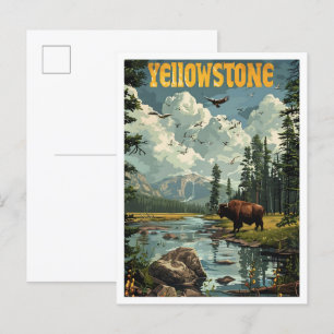 Yellowstone USA Classic Art Retro Vintage Travel Postcard
