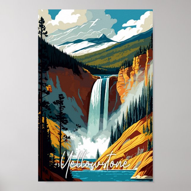 Yellowstone USA vintage travel art illustration Poster (Front)