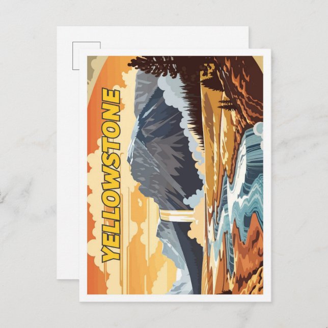 Yellowstone Vintage Art Travel Illustration Postcard (Front/Back)