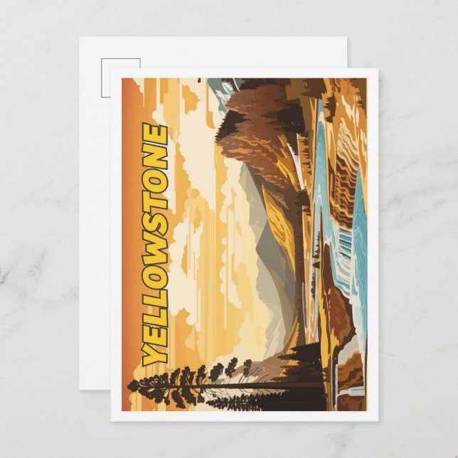 Yellowstone Vintage Art Travel Illustration Postcard (Front/Back)