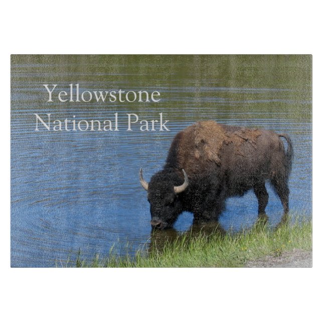 Yellowstone Wild Buffalo in Pond Cutting Board (Front)
