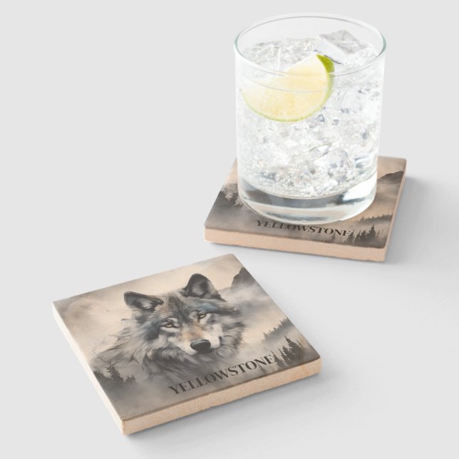 Yellowstone Wolf Sandstone Coaster (Side)