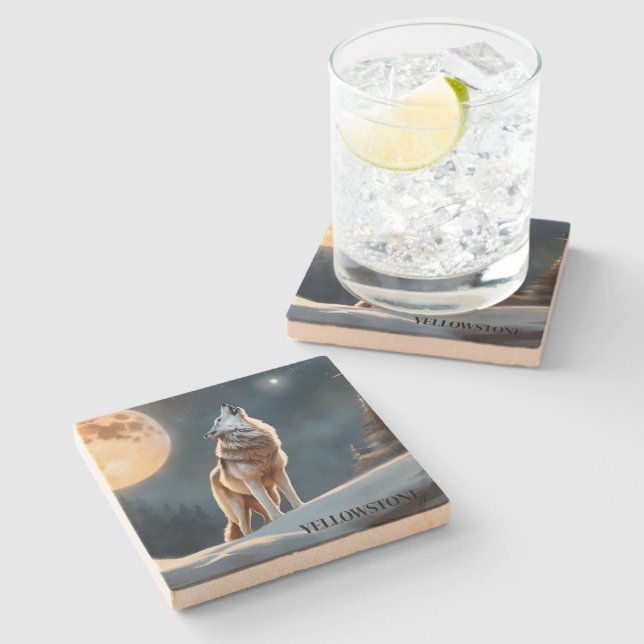 Yellowstone Wolf Sandstone Coaster (Side)