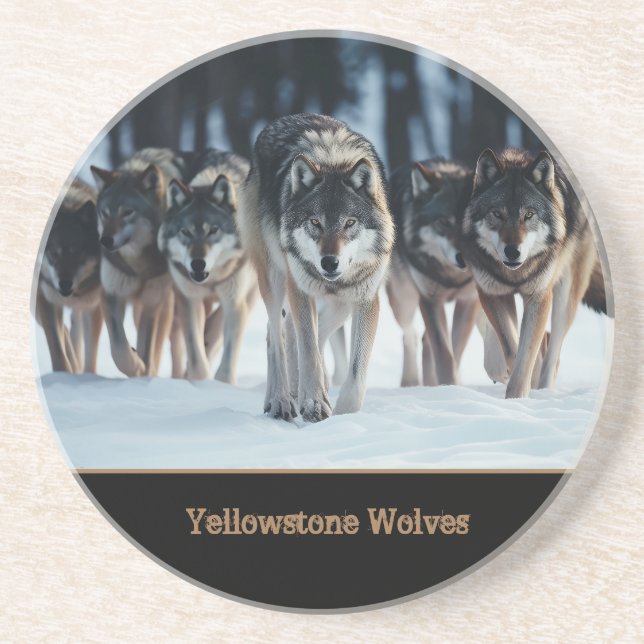 Yellowstone Wolves Sandstone Coaster (Front)