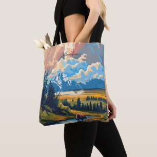 Yellowstone Wyoming USA Vintage Art Illustration Tote Bag