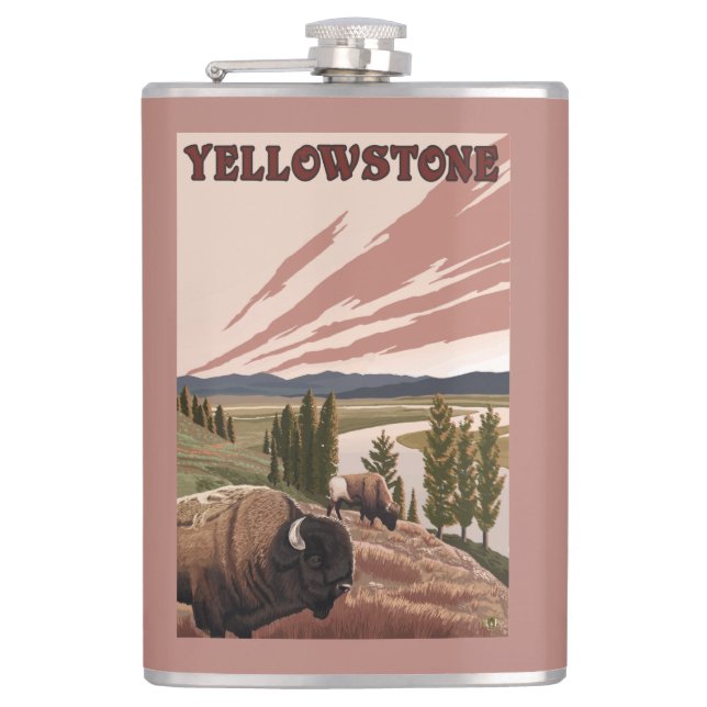 YellowstoneBison Scene Hip Flask (Front)