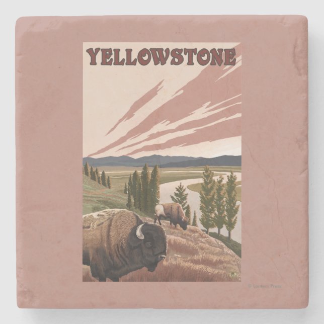 YellowstoneBison Scene Stone Coaster (Front)