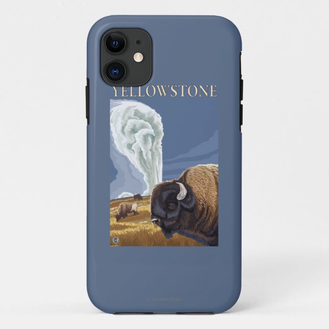 YellowstoneBison with Old Faithful Case-Mate iPhone Case (Back)
