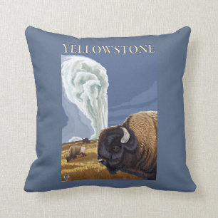 YellowstoneBison with Old Faithful Cushion