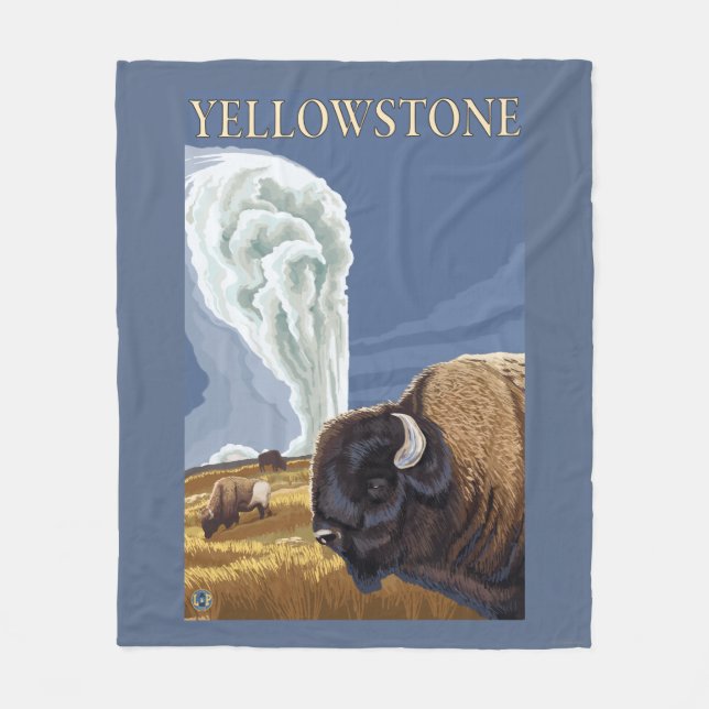 YellowstoneBison with Old Faithful Fleece Blanket (Front)