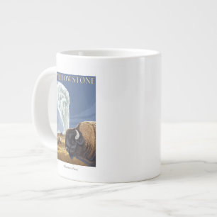 YellowstoneBison with Old Faithful Large Coffee Mug